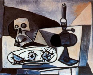 craneo. erizos y lampara sobre una mesa.46. picasso. museo picasso. paris.