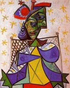 mujer sentada con pajaro. 39. picasso. colección particular.
